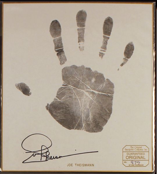 JOE THEISMAN SIGNED 9.5x10.5 ORIGINAL HANDPRINT