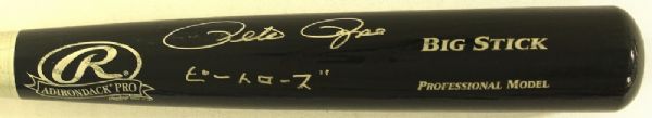 PETE ROSE SIGNED TWICE ENGLISH/JAPANESE BASEBALL BAT PSA/DNA