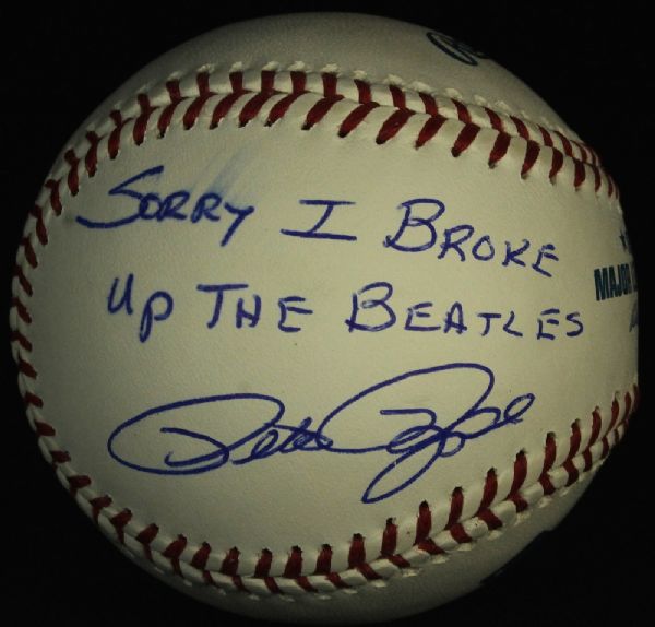 PETE ROSE SIGNED SORRY I BROKE UP THE BEATLES OML BASEBALL JSA