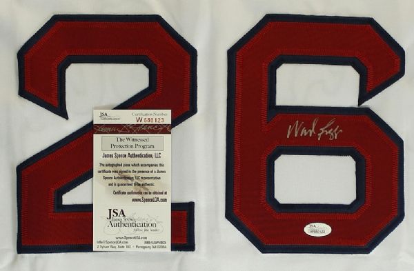 WADE BOGGS SIGNED RED SOX STAT JERSEY JSA