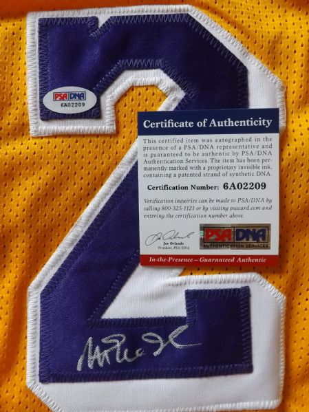 MAGIC JOHNSON SIGNED LAKERS STAT JERSEY PSA/DNA