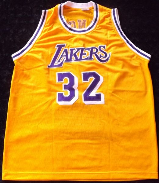 MAGIC JOHNSON SIGNED LAKERS STAT JERSEY PSA/DNA