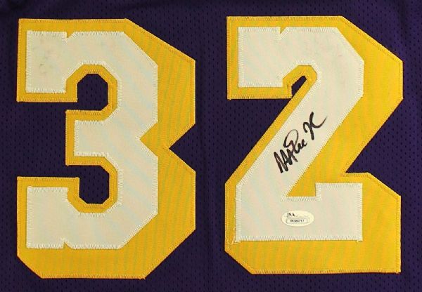 MAGIC JOHNSON SIGNED L.A. LAKERS JERSEY JSA WITNESSED 