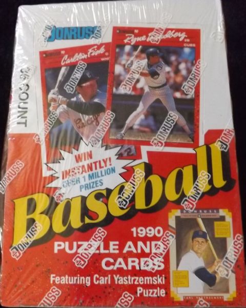 1990 DONRUSS MLB FACTORY SEALED BOX, 36 PACKS LOT OF 2