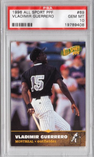 1996 SCORE BOARD ALL SPORT PPF #69 VLADIMIR GUERRERO ROOKIE GEM MINT PSA 10 1/1