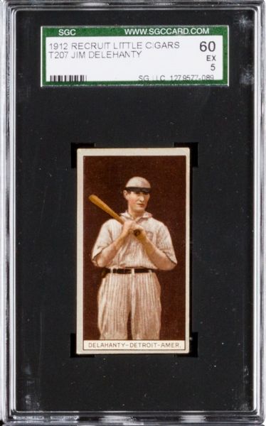 1912 T207 JIM DELEHANY RECRUIT LITTLE CIGARS SGC 60 