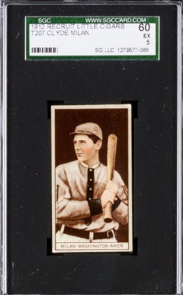 1912 T207 CLYDE MILAN RECRUIT LITTLE CIGARS SGC 60 