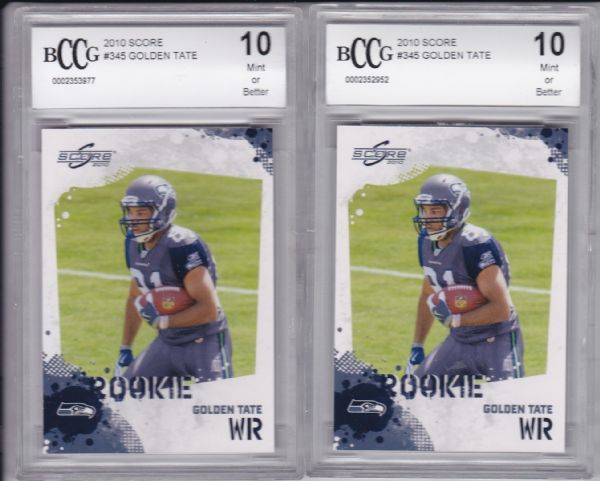 2010 SCORE #345 GOLDEN TATE ROOKIE LOT OF 2 BCCG 10