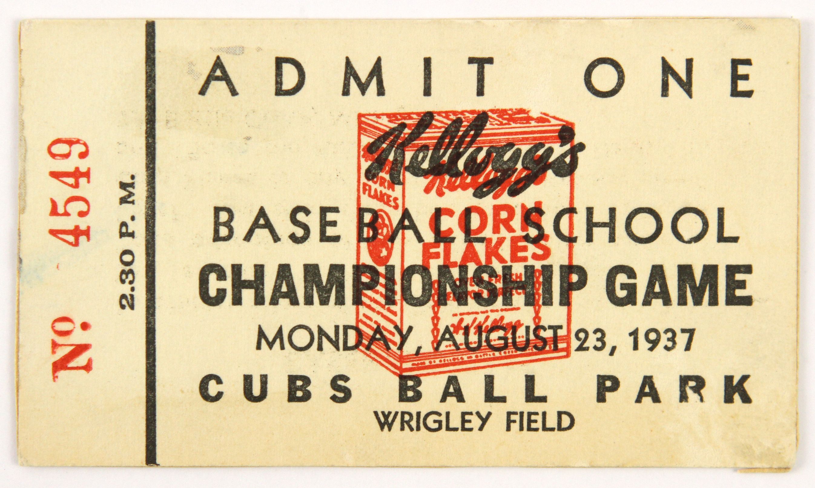 Lot Detail 1937, AUGUST 23RD BASEBALL SCHOOL CHAMPIONSHIP GAME TICKET