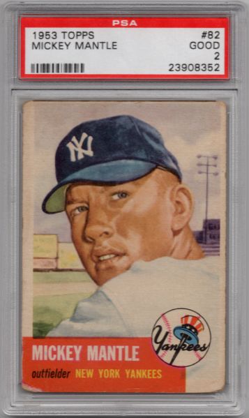 1953 TOPPS #82 MICKEY MANTLE PSA 2