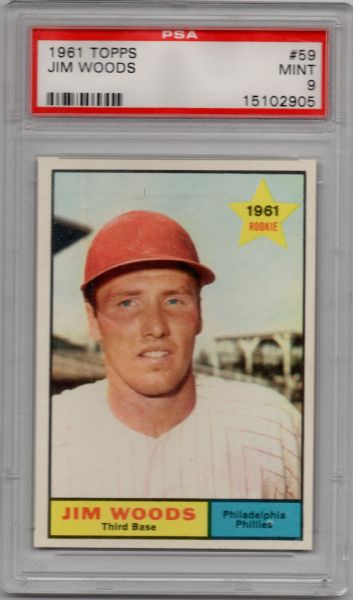 1961 TOPPS #59 JIM WOODS MINT PSA 9