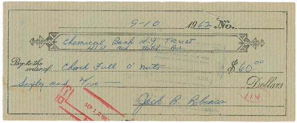 1962 JACKIE ROBINSON HAND WRITTEN & SIGNED CHECK