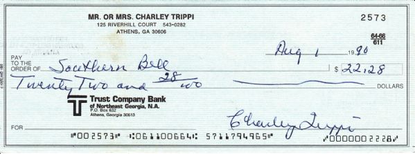 CHARLEY TRIPPI SIGNED CHECK 2573