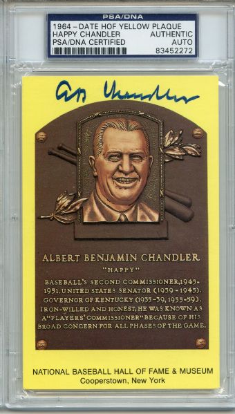 1964 HOF POSTCARD YELLOW SIGNED HAPPY CHANDLER PSA/DNA