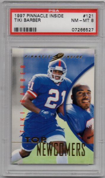 1997 PINNACLE INSIDE #121 TIKI BARBER ROOKIE PSA 8