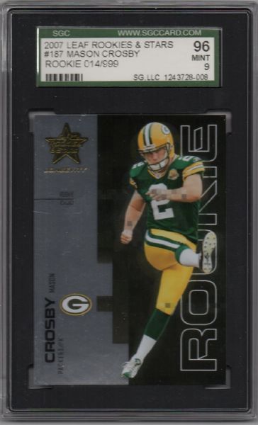 2007 LEAF RC'S & STARS #187 MASON CROSBY ROOKIE 14/999 SGC 9