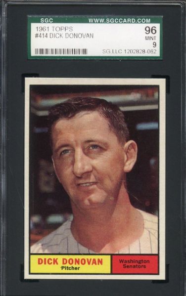 1961 TOPPS #414 DICK DONOVAN MINT SGC 96 NONE GRADED HIGHER!