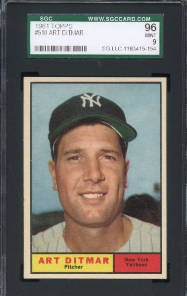 1961 TOPPS #510 ART DITMAR MINT SGC 96 NONE GRADED HIGHER