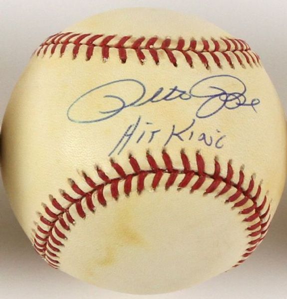 PETE ROSE SIGNED & INSCRIBED GIAMATTI ONL BASEBALL  MOUNTED MEMORIES