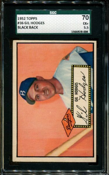 1952 TOPPS #36 GIL HODGES BROOKLYN DODGERS SGC 70