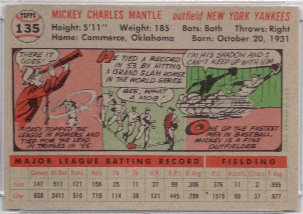 1956 TOPPS #135 MICKEY MANTLE PSA 7