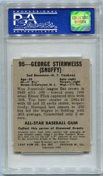 1948 LEAF #95 GEORGE STIRNWEISS PSA 6