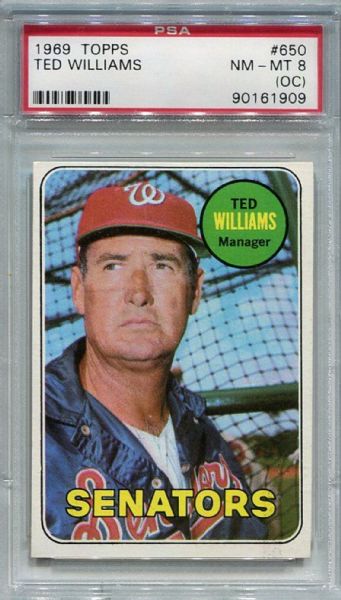 1969 TOPPS #650 TED WILLIAMS PSA 8 (oc)