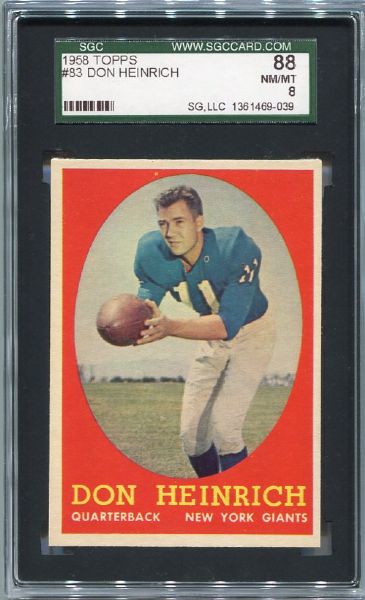 1958 TOPPS #83 DON HEINRICH SGC 88