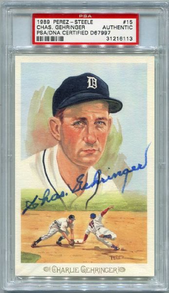 1989 PEREZ-STEELE #15 CHARLIE GEHRINGER SIGNED PSA/DNA