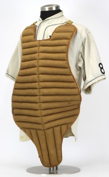1930'S-40'S SPALDING CHEST PROTECTOR & FLANNEL BASEBALL JERSEY