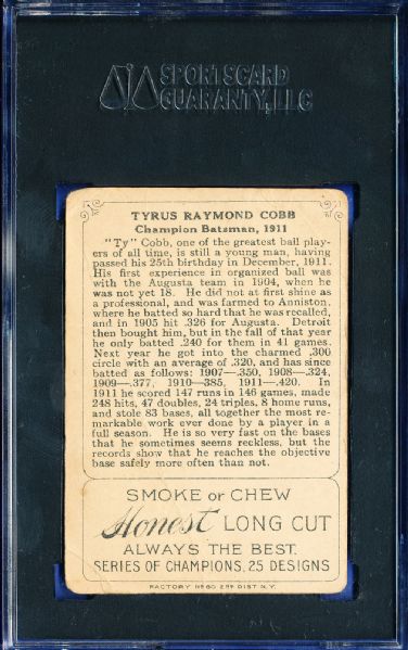 T227 1912 HONEST LONG CUT TY COBB SGC