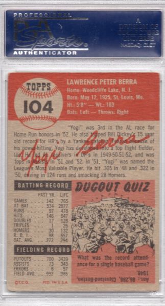 1953 TOPPS #104 YOGI BERRA PSA 3.5