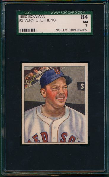 1950 BOWMAN #2 VERN STEPHENS LOW CARD! SGC 84