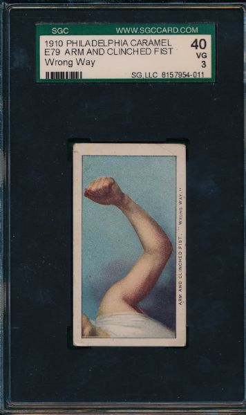 1910 E79 PHILADELPHIA CARAMEL ARM & CLINCHED FIST WRONG WAY SGC 40