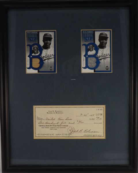 JACKIE ROBINSON SIGNED CHECK, GAME USED BAT & JERSEY DISPLAY!