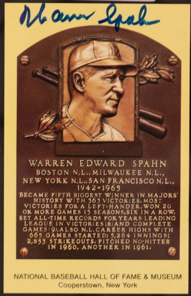 WARREN SPAHN SIGNED HALL OF FAME POSTCARD