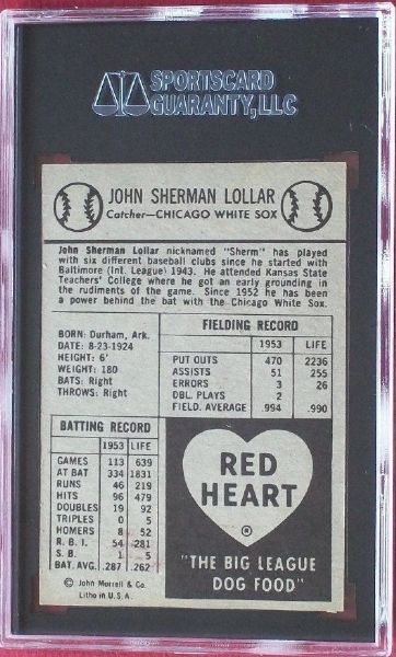 1954 RED HEART SHERMAN LOLLAR NM+ SGC 86