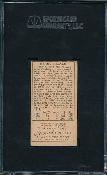 1911 T205 HONEST LONG CUT HARRY KRAUSE SGC 50