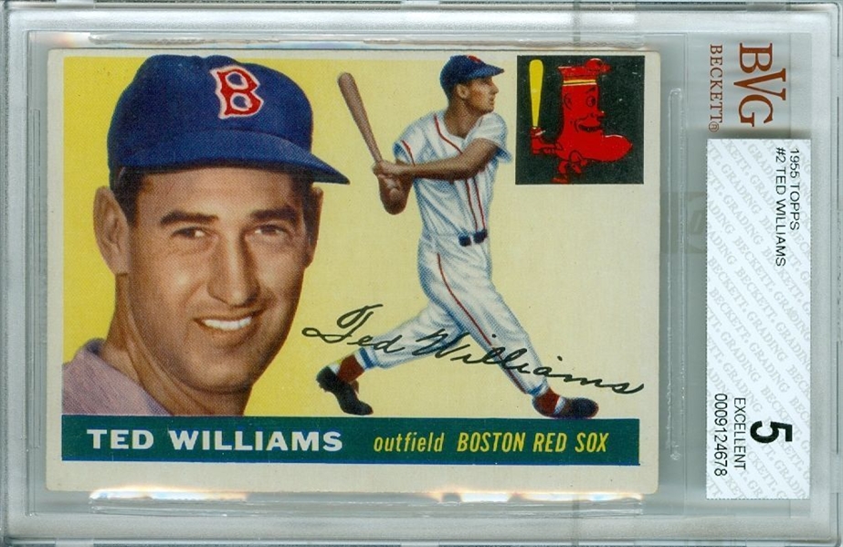 1955 TOPPS #2 TED WILLIAMS VINTAGE HALL OF FAME RED SOX BVG 5