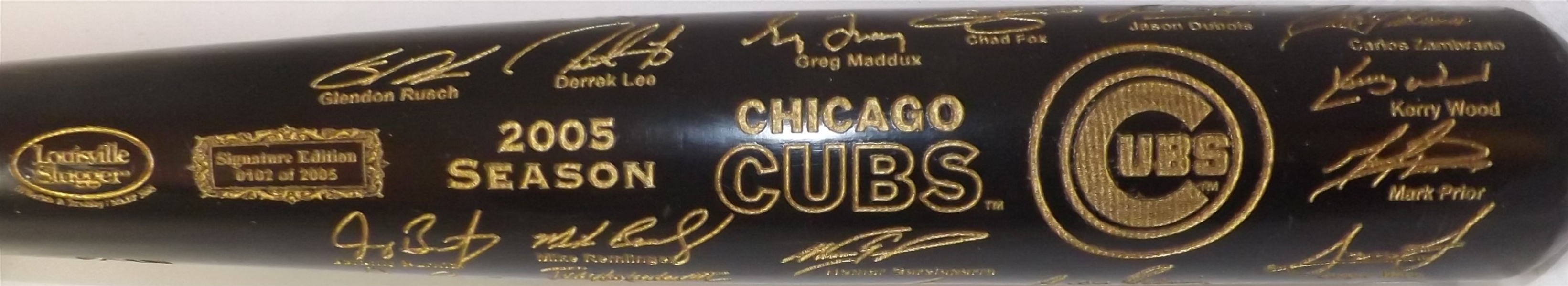 2005 CHICAGO CUBS TEAM GOLD SIGNATURE ENGRAVED BAT 0102/2005