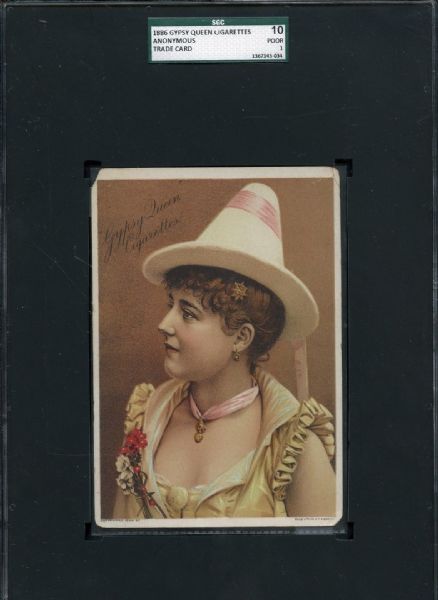 1886 GYPSY QUEEN CIGARETTES ANONYMOUS TRADE CARD SGC 10
