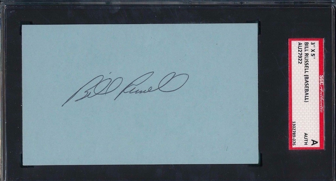 BILL RUSSELL SIGNED 3X5 INDEX CARD SGC 1969-1986 BASEBALL L.A DODGERS ALL-STAR