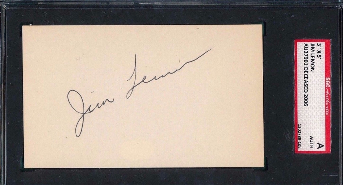 JIM LEMON SIGNED 3X5 INDEX CARD SGC 1950-1963 2X ALL-STAR D. 2006