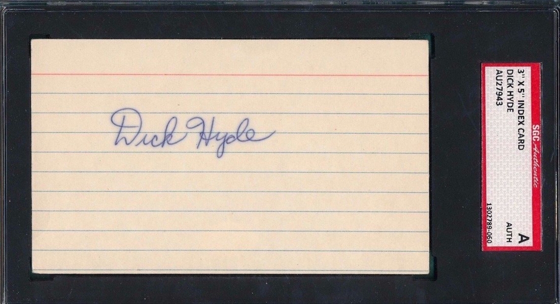 DICK HYDE SIGNED 3X5 INDEX CARD SGC 1955-1961 WASHINGTON SENATORS