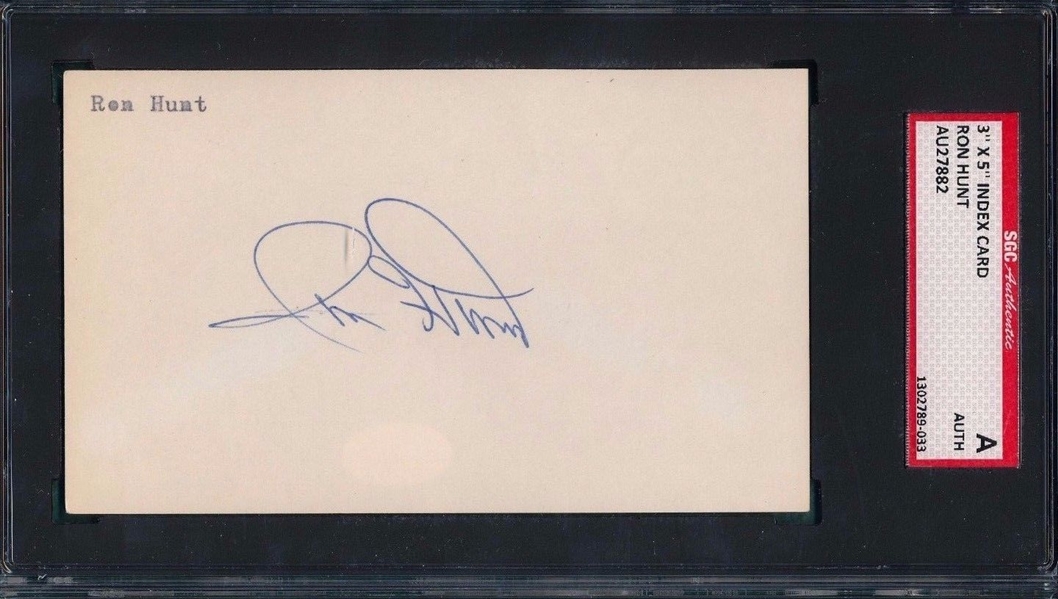 RON HUNT SIGNED 3X5 INDEX CARD SGC 1963-1974 2X ALL-STAR