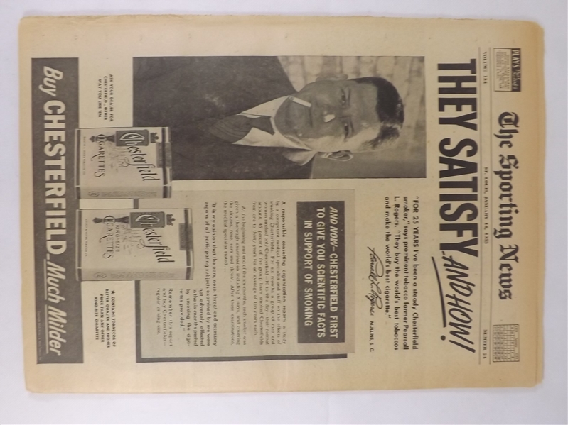 1953 1/14/53 THE SPORTING NEWS NEWSPAPER FRICK ASKS FOR CURBS ON RADIO BLURBS
