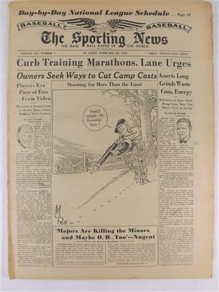 1953 2/18/53 THE SPORTING NEWS NEWSPAPER CURB TRAINING MARATHONS, LANE URGES