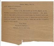 1915 BILL CARRIGAN LETTER READ TO FRED C. CLARKE AT RETIREMENT DINNER
