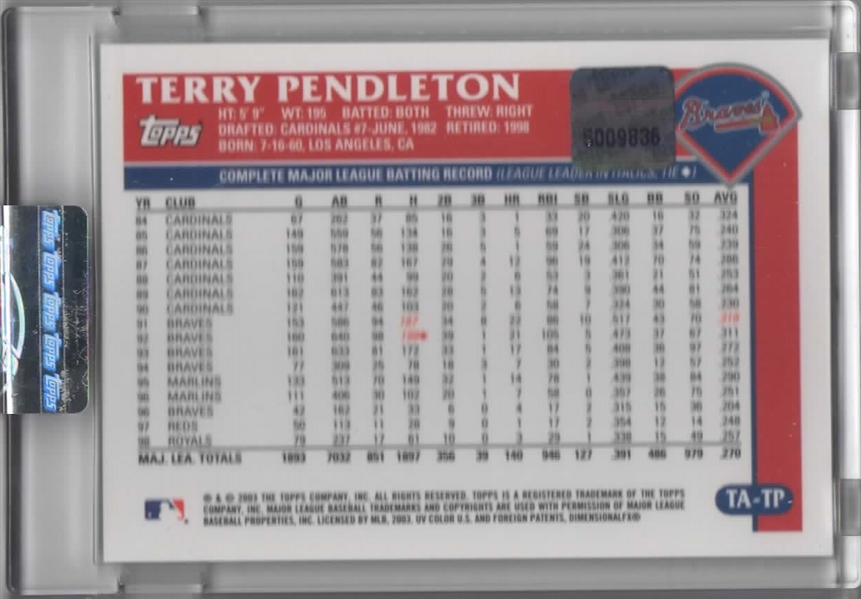 2003 TOPPS RETIRED AUTOS #TA-TP TERRY PENDLETON FACTORY SEALED & CERTIFIED