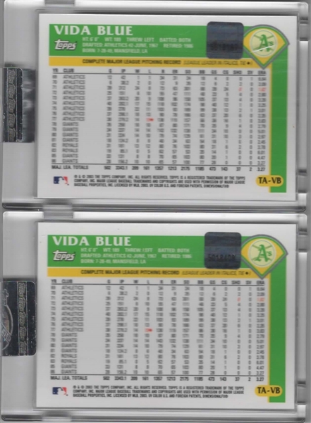 2003 TOPPS RETIRED AUTOS #TA-VB VIDA BLUE LOT OF 2 FACTORY SEALED & CERTIFIED
